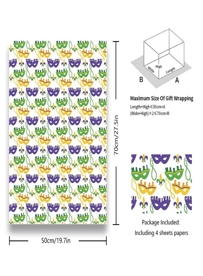 Geluode Mardi Gras Masquerade Party Wrapping Papers For Carnival Holiday, Masquerade Party and Birthday, 4 Sheets 4 Styles Fleur-de-lis, Diamond, Mask, Blindfold Design, Folded Flat 20x28 Inch Per Sheet - Image 2